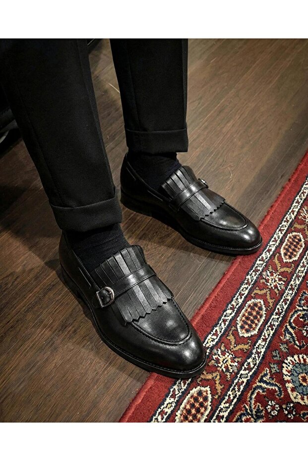 Italian Style Internal and External Natural Leather Men's Shoes Black T14616