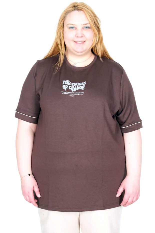 Mode XL Real Big Size Women's T-Shirt Bis Collar the Secret U26220 Brown