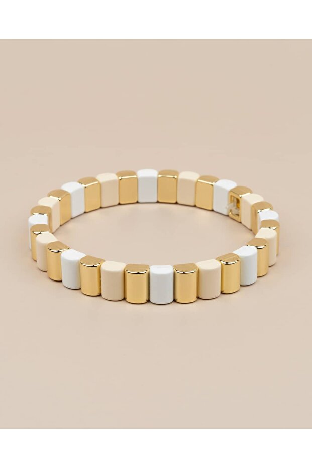 Talira Gold Transitional Curved Slice Porcelain Coated Elastic Bracelet
