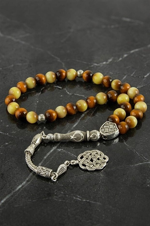 Cheetah Eye Natural Stone Prayer Beads 8 mm - Yellow