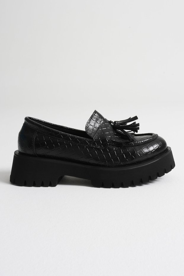 Women's Daily Black Crocodile Printed Loafer Shoes Fs10Ms03G