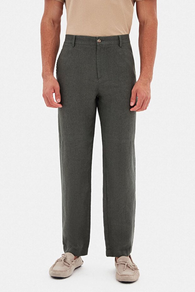 Ds Damat Comfort Fit Khaki 100% Linen Jogger Pants