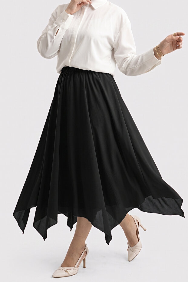 6444 - Comfortable and Stylish Viscose Elastic Waist Cobe Ruffle Skirt with Handkerchief