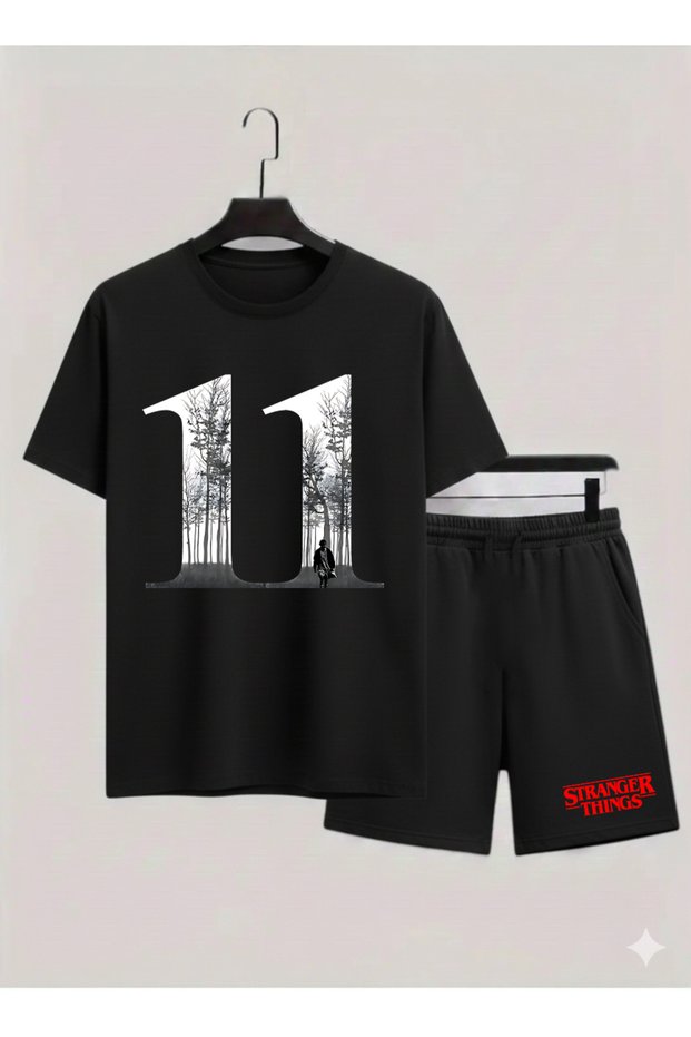 Stranger Things Printed 100% Cotton Crewneck Children's T-Shirt-Shorts Two-Piece Set