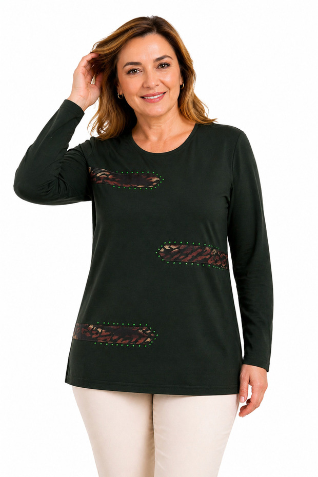 Women's Middle Age and Above High Quality Laser Printed Mother Combed Cotton Blouse 30586