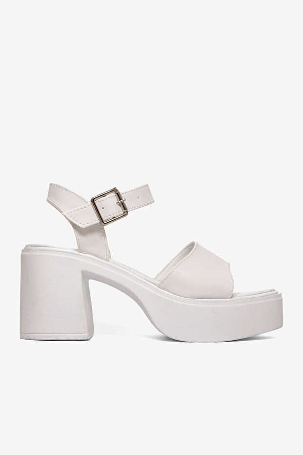 Women's White High Heeled Comfortable Single Strap Buckle Shoes