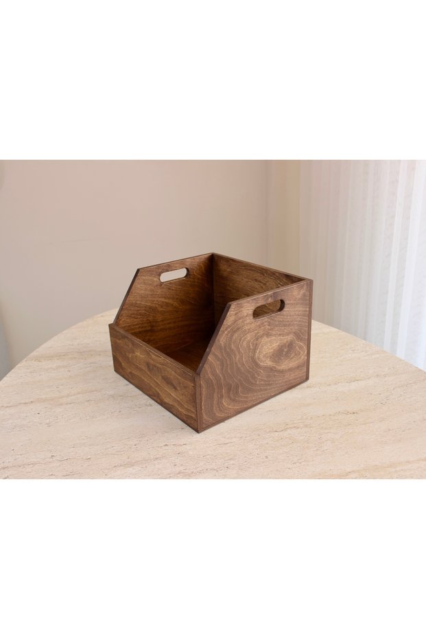 Natural Wooden Lp Record Box 12" Dark Walnut Color - Organizer Box - Natural Wooden Lp Record Box 12"