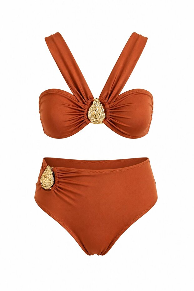 Cross-Strap Design Bikini Set with Accessories - 2