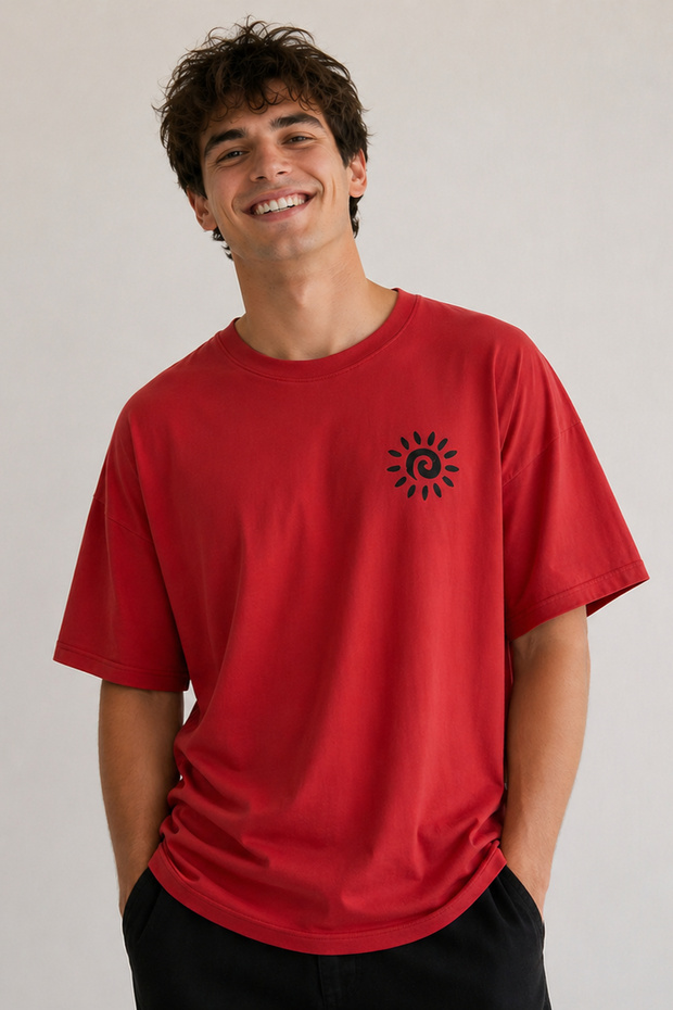 Minimal Sun Spiral Printed Unisex Oversize T-Shirt – Cotton Crew Neck Casual T-Shirt