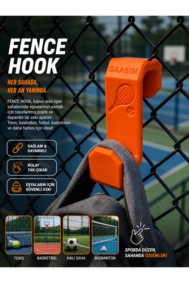 Net/Fence Hook Field Wire Mesh Hanger Sports Bag, Water Bottle and Towel Hanging Hook (Tennis/Basketball/Carpet Court)