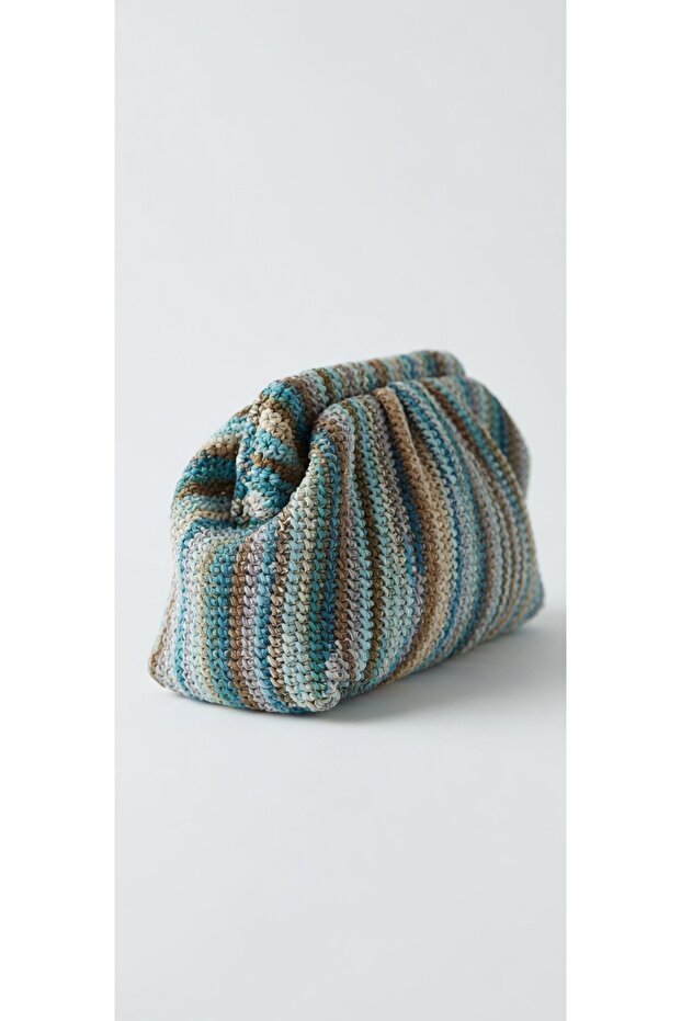 The Moiss Baby Blue Striped Scholarship Women's Hand and Shoulder Bag with Chain Strap