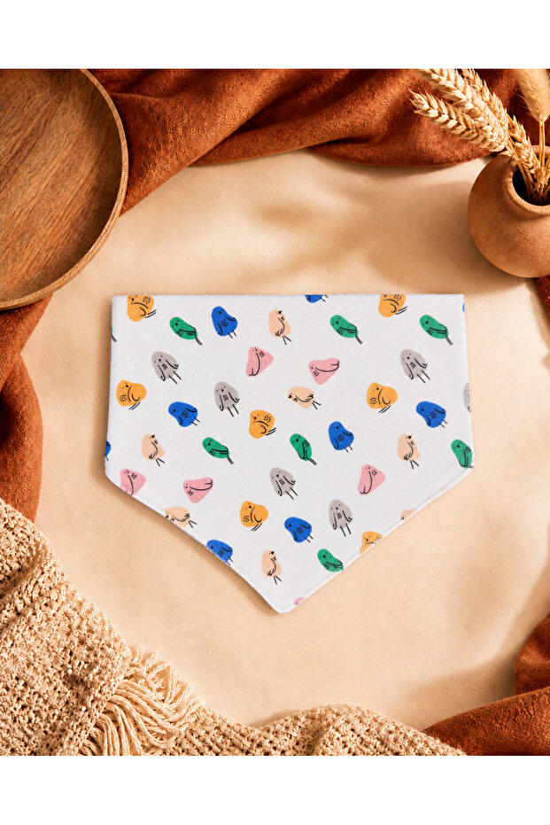 Çift Çıtçıtlı Renkli Civciv Desenli İnterlok Penye Bebek Salya Önlüğü