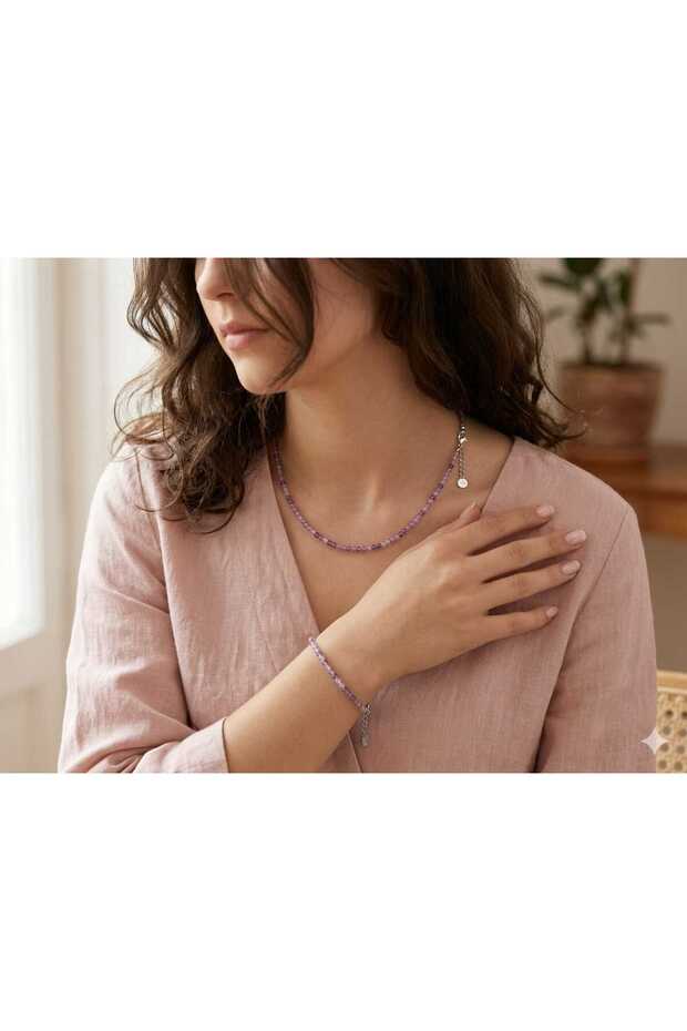 Ametist Natural Stone Children's Jewelry Set for Virgo, Scorpio and Sagittarius Signs