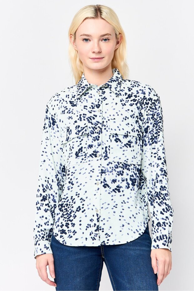 Jeans Women Allover Print Long Sleeve Blouse, Multicolor