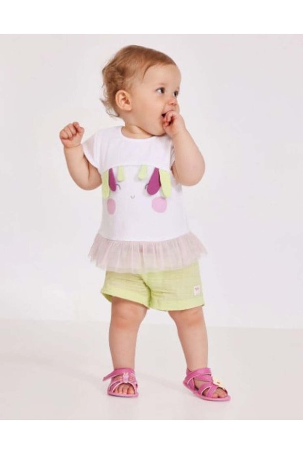 Baby Girl Unicorn Printed Tulle T-Shirt and Shorts Set 6-24 Months White