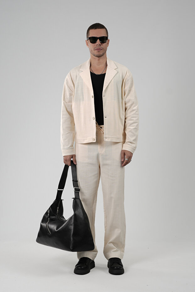Trend Biz Oversize Blazer Linen Bottom Top Men's Suit