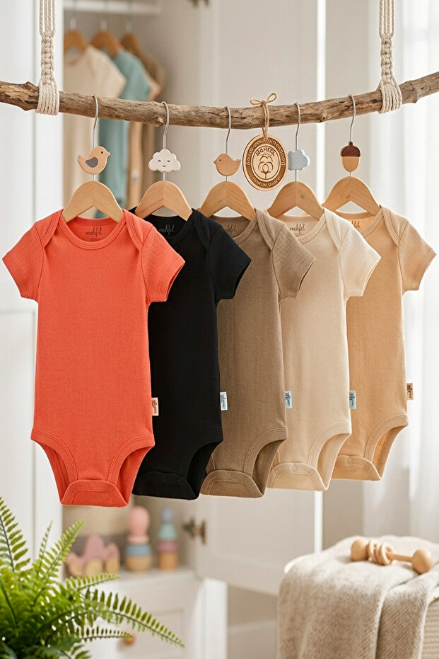 100% Organic Cotton Snap Fastener Short-Sleeved Baby Bodysuit 5-Pack