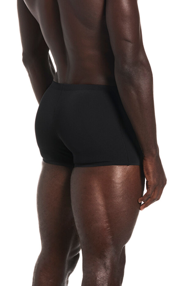 White Swoosh Logo Hydrastrong Solid Square Leg Men's Black Swim Trunks - 5