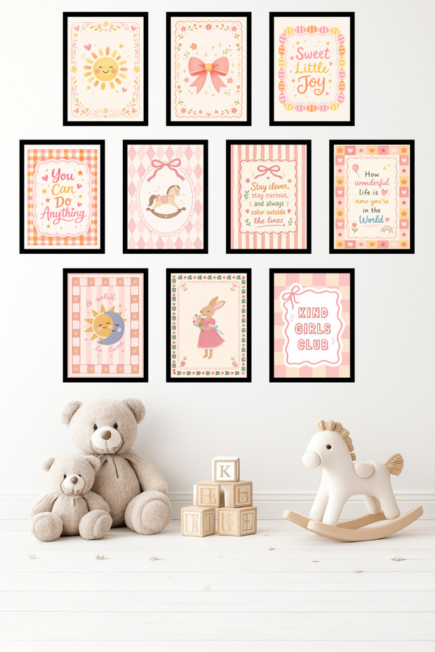 10-Piece Frame Look Pastel Set | Baby Room | Nursery Painting Set 15X20 cm Mdf Uv Printing