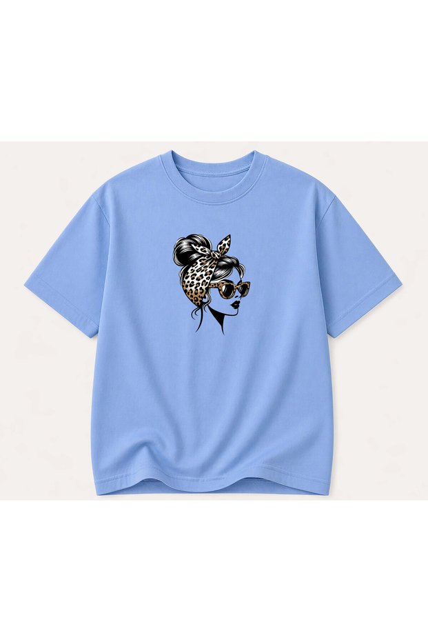 Women's Crew Neck Cotton T-Shirt with Female Figure Print Detail