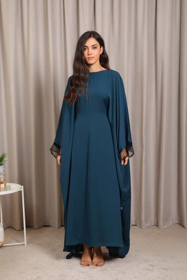 Turquoise Nida Butterfly Abaya – Elegant Flowing Design