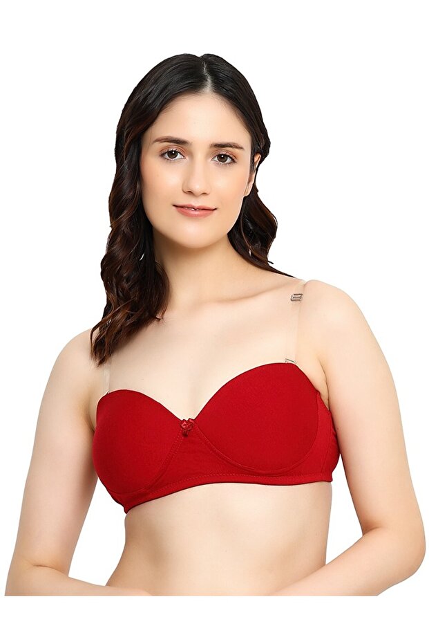 Women's Teens Girls Bra Strapless Cotton Lycra Stretch Seamless Medium Coverage Soft Padded Wire-Free Removable Straps
