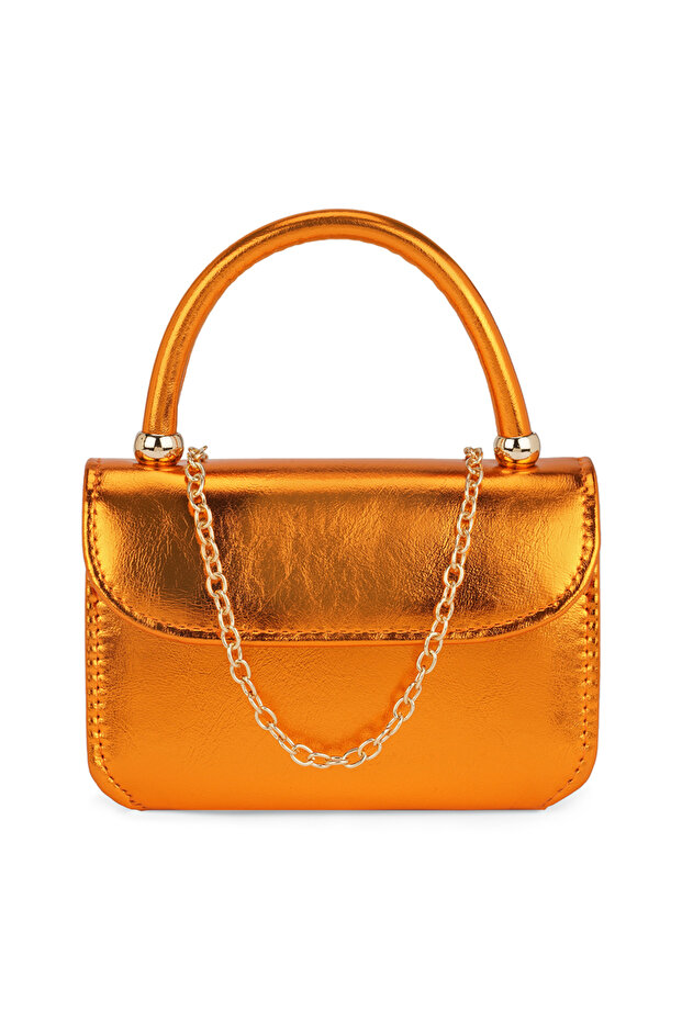 Orange Shiny Crossbody Bag with Detachable Chain Strap