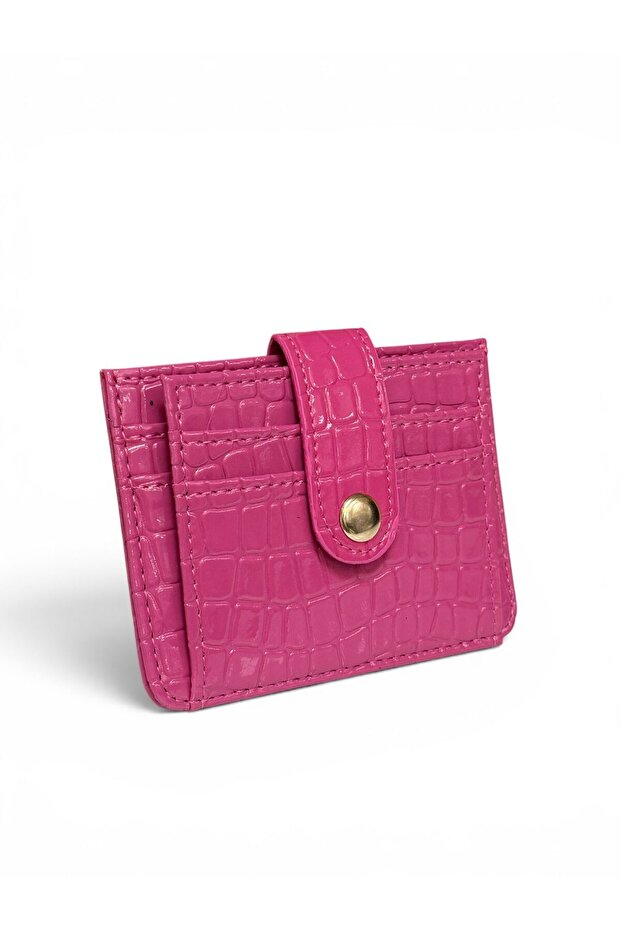 Women's Pink Croco Stylish Snap Detailed Card Holder 11X9 cm