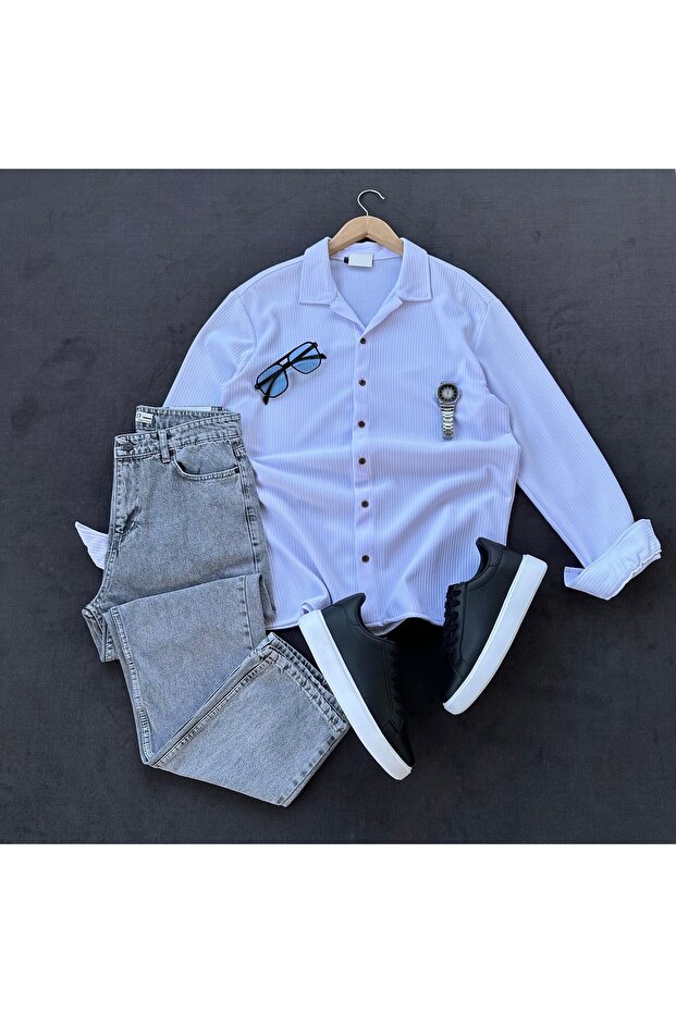 Corduroy Regular Fit Men's Long Sleeve Shirt Baggy Jeans Trousers