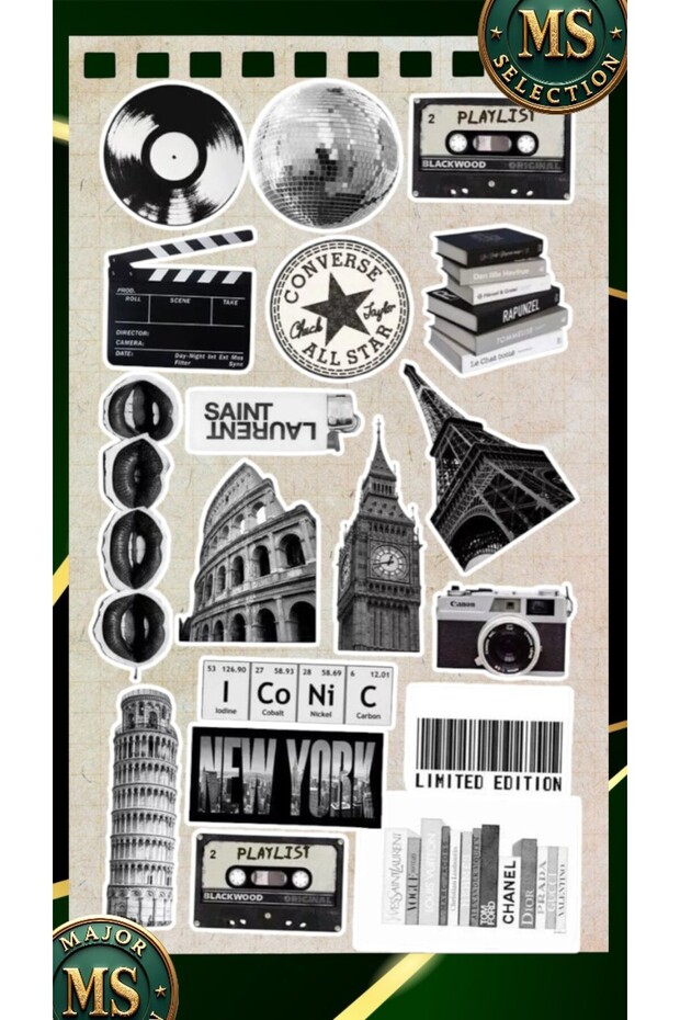 Black and White Retro Vintage Sticker Set Laptop Tablet Phone Agenda Waterproof Sticker