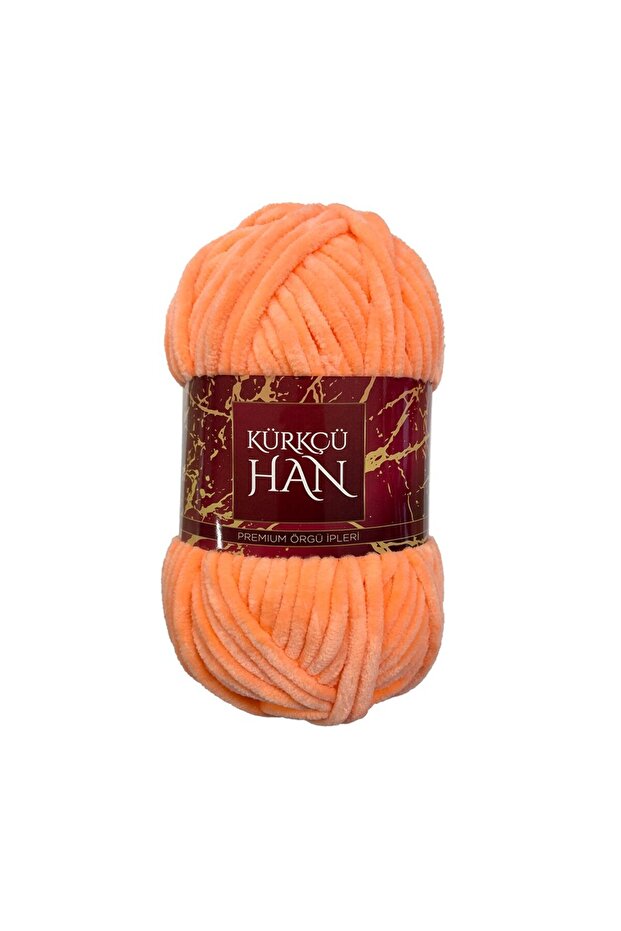 Kürkçü Han Kadife Örgü İpi 50gr %100 Polyester Yumuşak Pofuduk Açık Turuncu