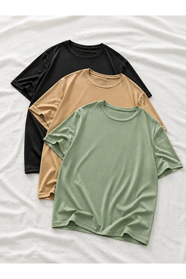 3 Pieces Men's Summer Basic Short Sleeve Oversize T-Shirt