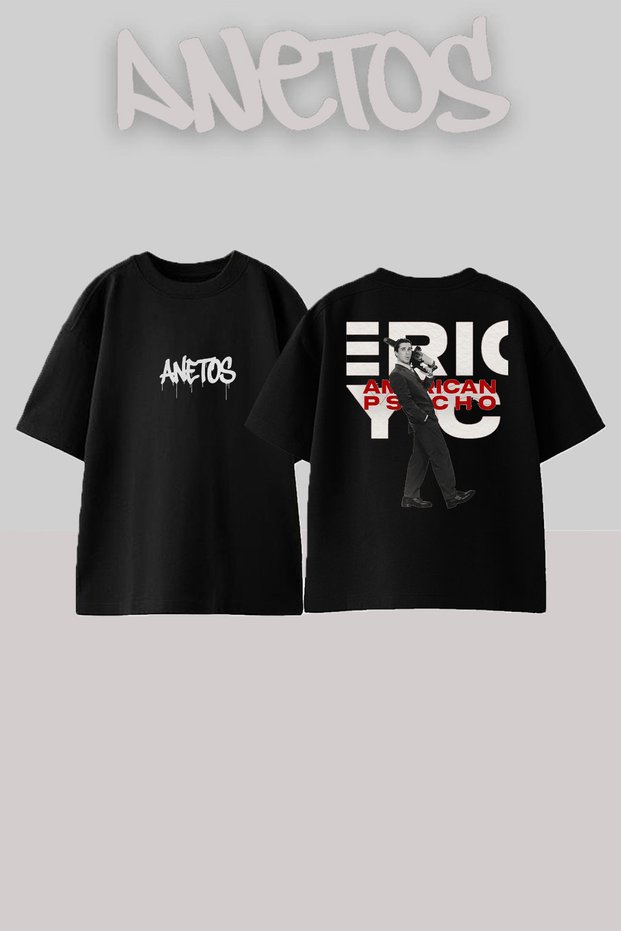 American Psycho Chainsaw Sigma Series Back Printed Oversize Black T-Shirt