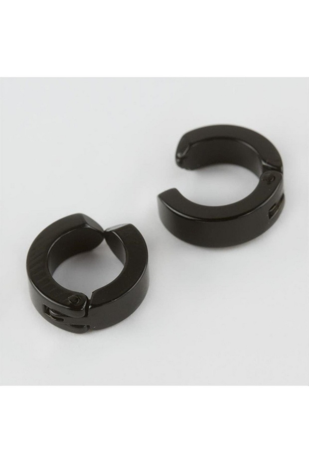 Ilkeshop Steel Men's Earrings (with Clasp) 2 Pieces (04617) - Black