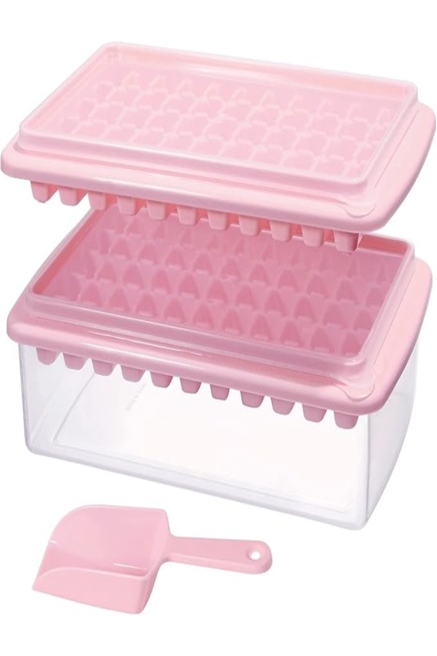Ice Cube Tray with Lid and Bin for Freezer, Easy Release 66 Nugget Ice Tray with Cover, Storage Container, Scoop. Perfect Small Ice Cube Maker Tray & Mold. Flexable Durable Plastic, BPA Free