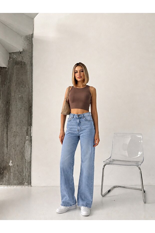 Stone Washed Straight Full Fit Zero Rise Denim Pants