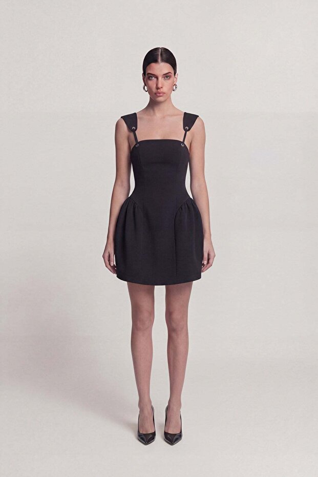 Eyelet Strap Detailed Mini Sandra Dress Black