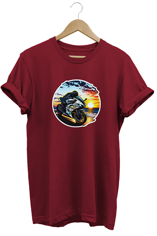 Unisex Motorcycle Themed Graphic Printed Crew Neck T-Shirt