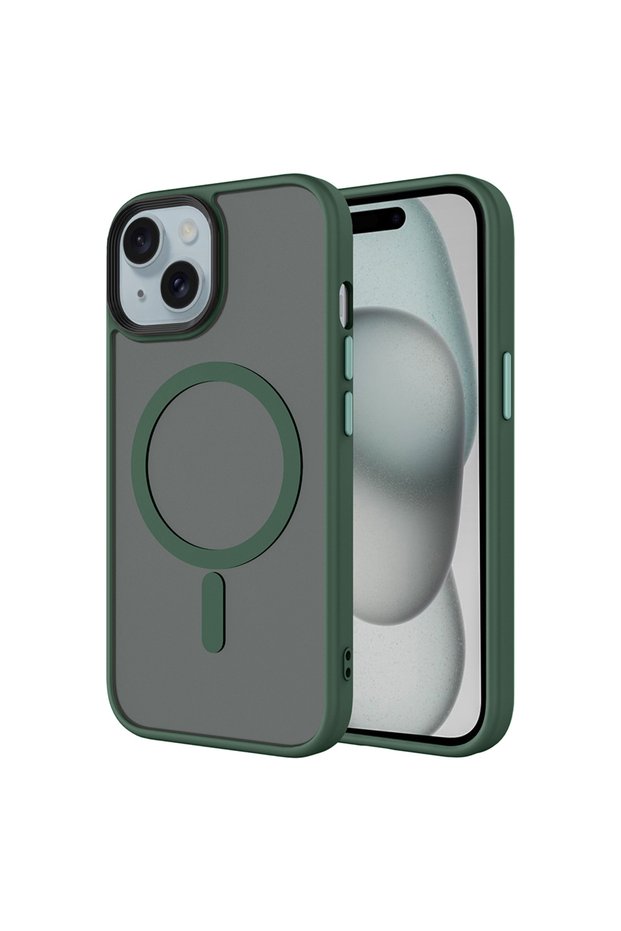 iPhone 15 Plus Compatible Case Matte Back Surface Flet Magsafe Cover T28218 - Dark Green