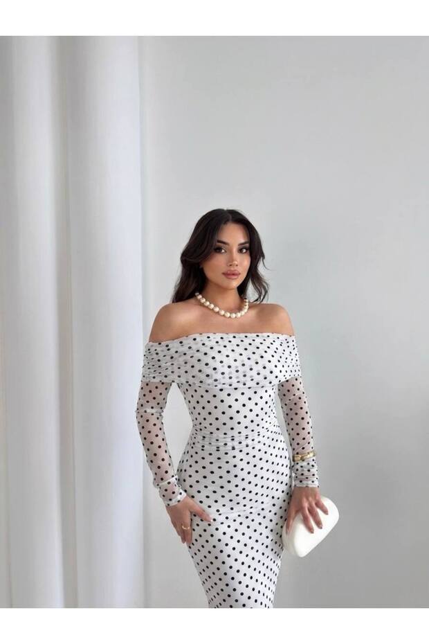 New Season Women's Zra Model Polka Dot Strapless Midi Dress
