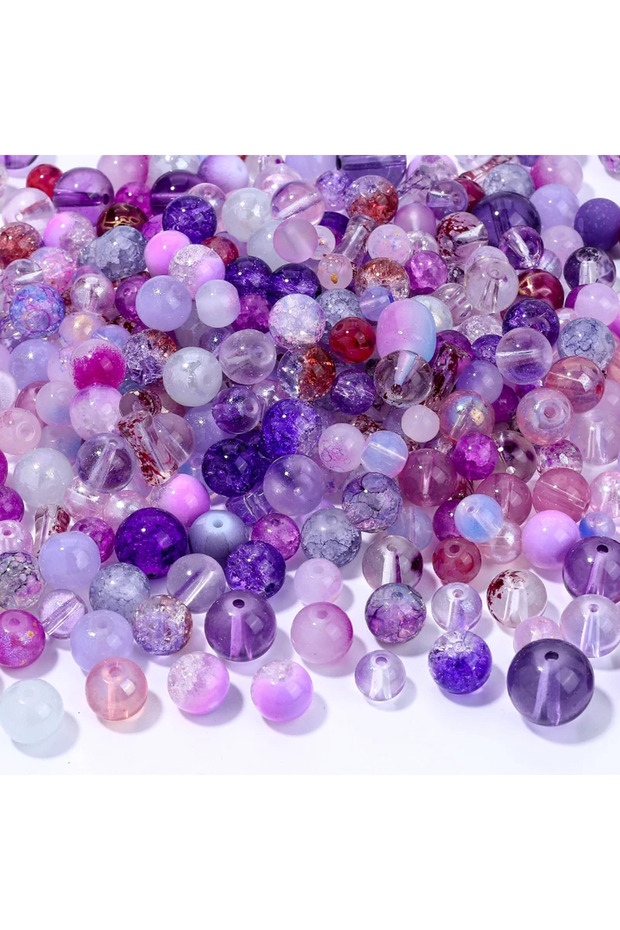 Purple 50g Assorted Glass Beads Cracked Spacer Beads Set Craft Beading Bulk for Jewelry Making DIY C