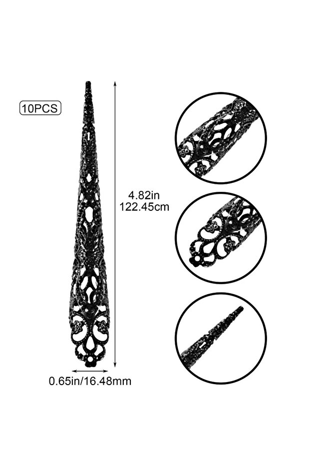 10pcs black 10Pcs Finger Nail Tip Claw Rings Queen Nail Ring Belly Dance Peacock False Nail for Hall