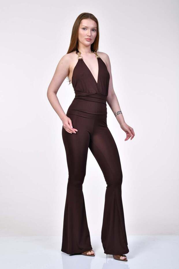 Accessory Detailed Spanish Jumpsuit - Brown