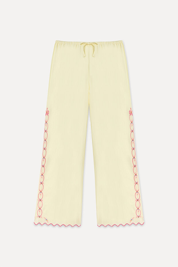 Women's Yellow Embroidered Comfort Fit Pants
