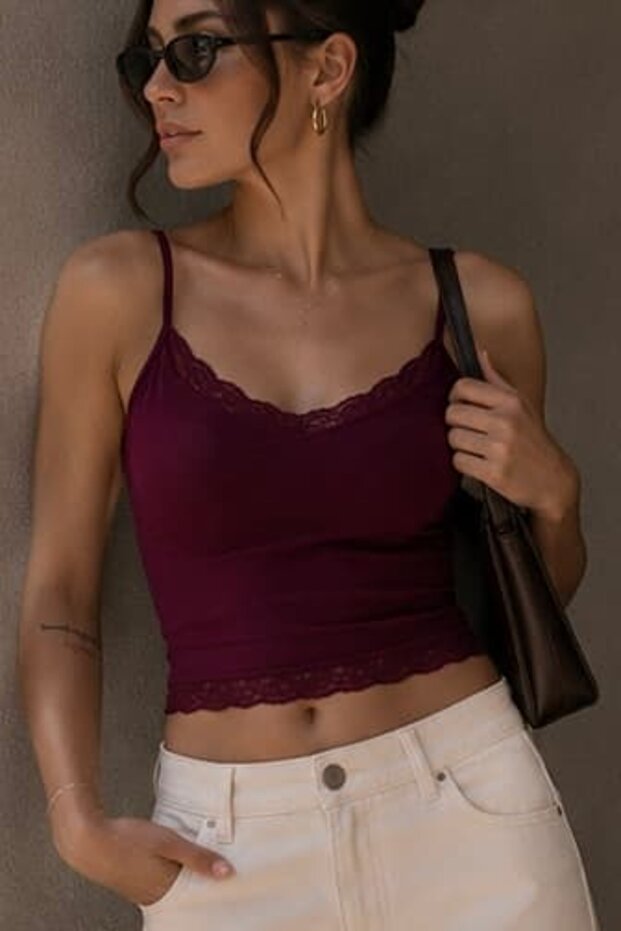 Lace Detailed Rope Strap Athlete Flexible Fit Women's Crop Blouse My3535