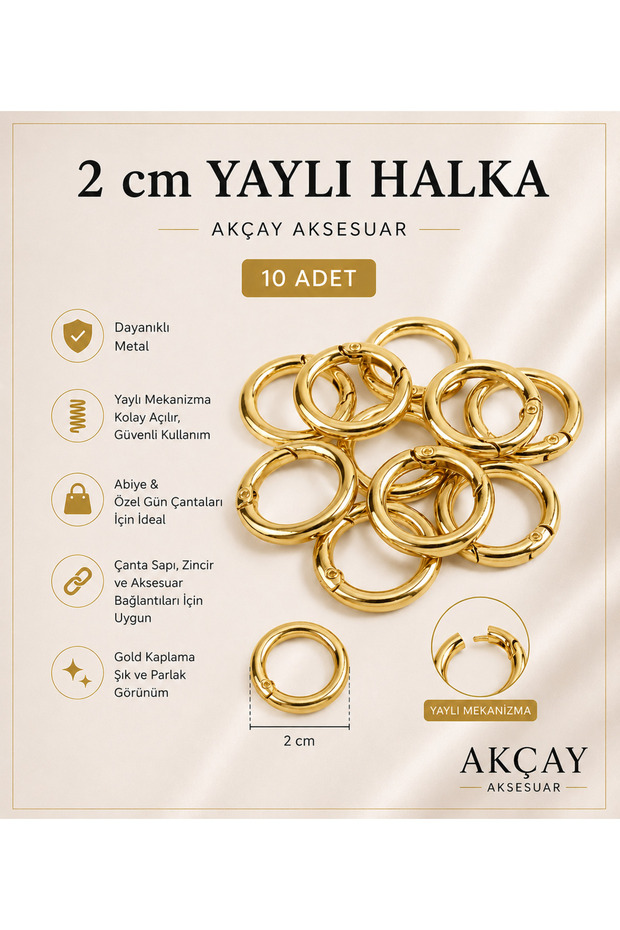 10 Pieces of Metal Spring Rings - Diameter: 2 cm