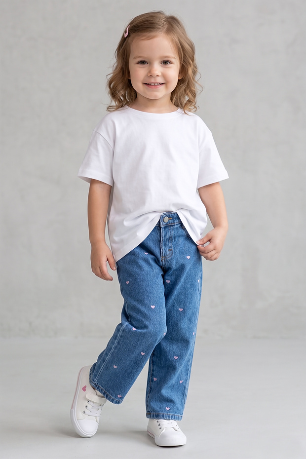Girl's Heart Embroidered Denim Jeans