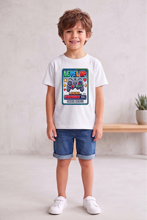 Boy's Black Game Printed T-Shirt - Level up Themed T-Shirt