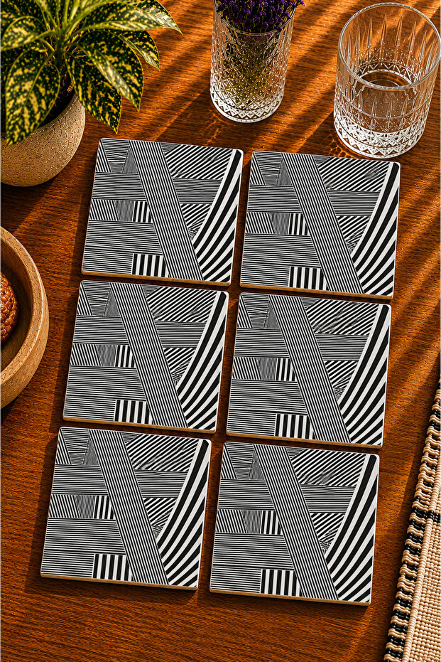 Abstract - Bohemian - Geometric Themed Modern Set of 6 Coasters - Uv Printing Mdf - 10X10 cm