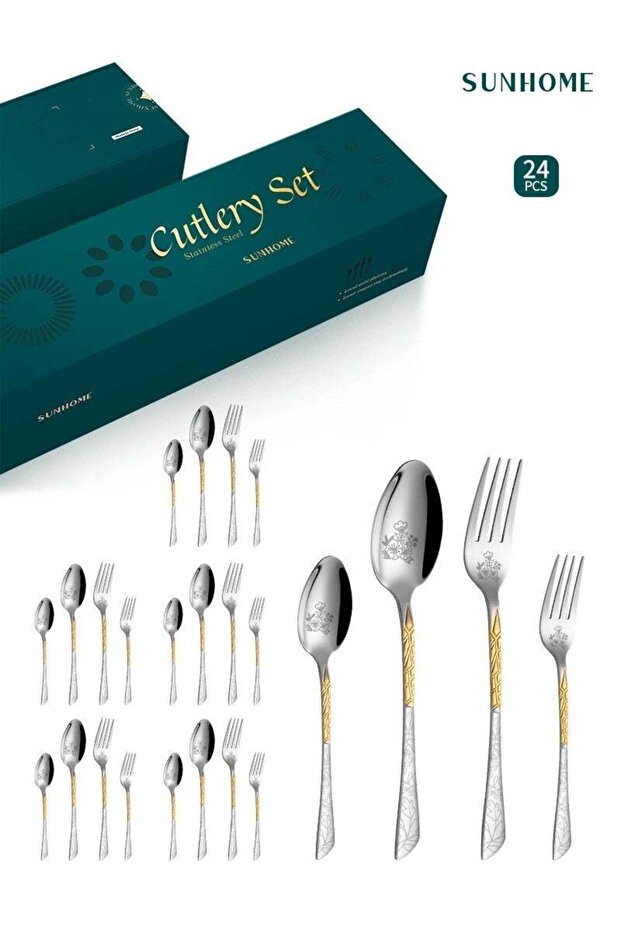 24-Piece Stainless Steel Cutlery Set Silver Spoon Set Spoon And Fork Set